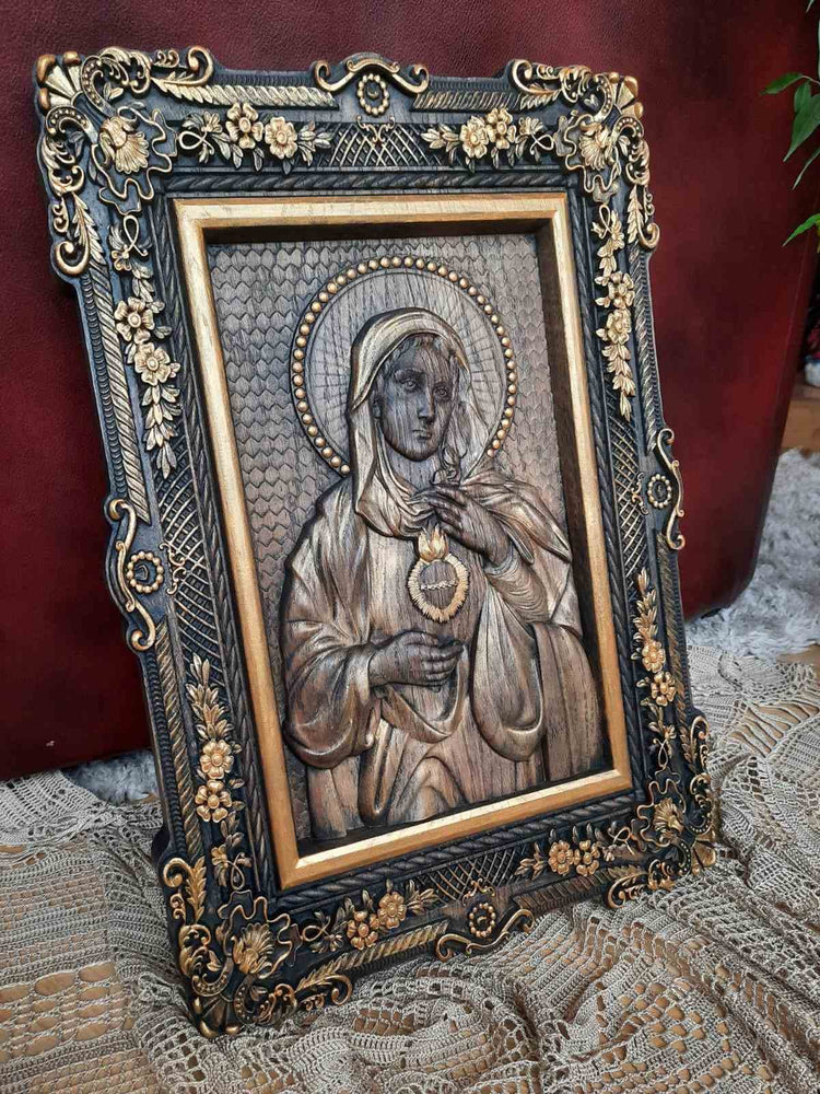 Immaculate Heart of Mary Wooden image Floral design