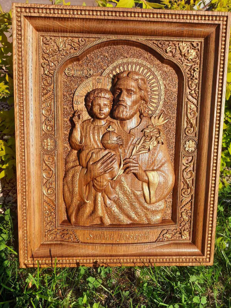 Saint Joseph Wood Carved Religious Personalised icon Wall Hanging Art Work A Christmas gift idea