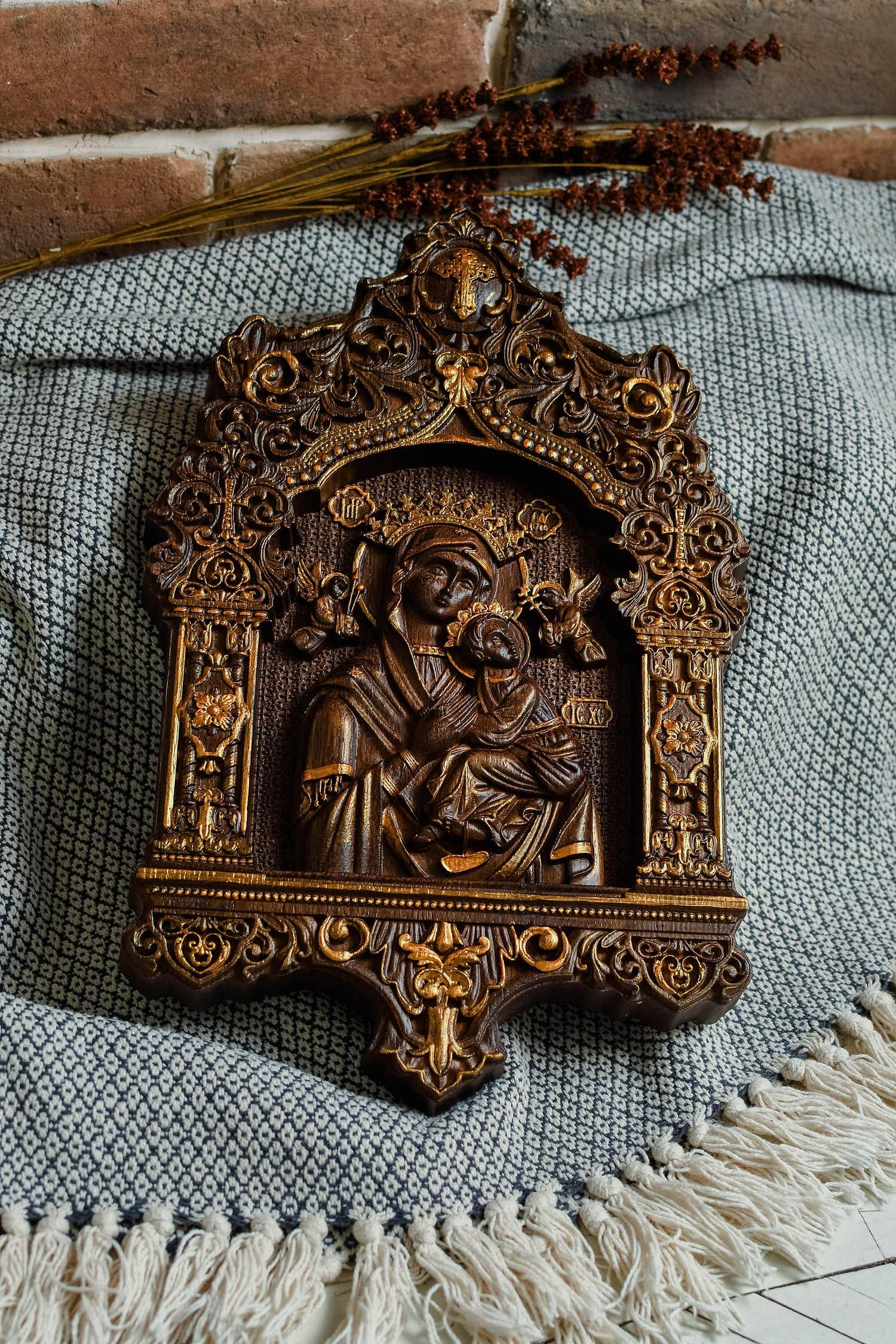 Our Lady of Perpetual Help Wooden Icon Baroque