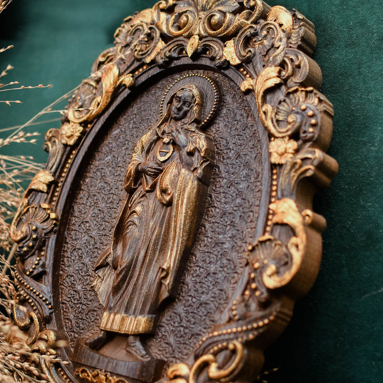Immaculate Heart of Mary Wooden Icon High