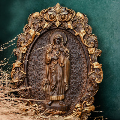 Immaculate Heart of Mary Wooden Icon High