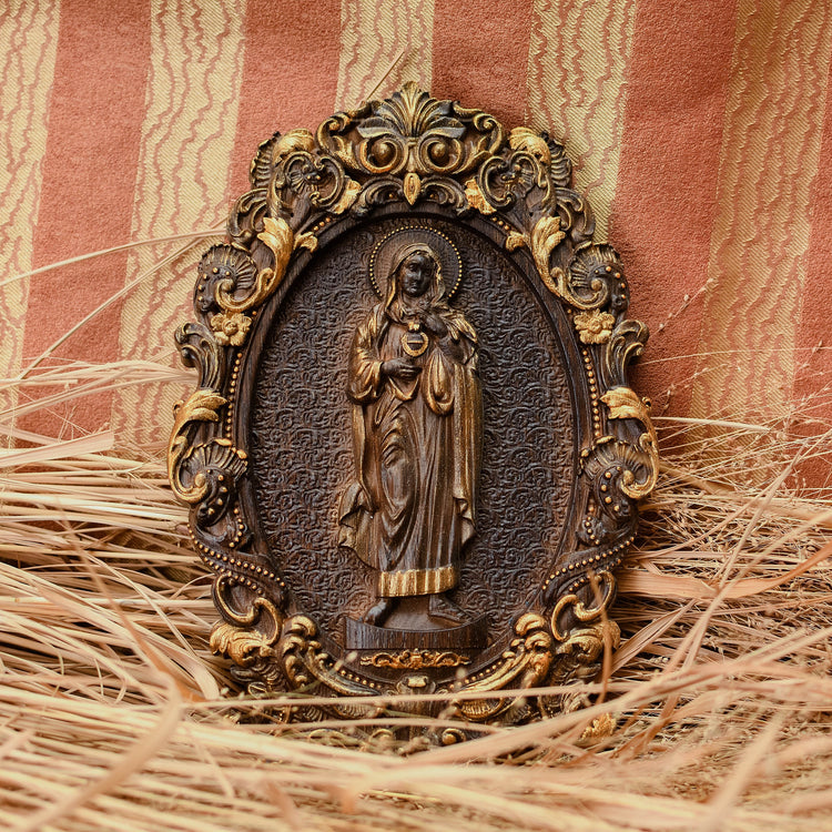 Immaculate Heart of Mary Wooden Icon High