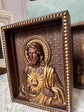 Sacred Heart of Jesus and Immaculate Heart of Mary Set of two Wooden panels Wooden carved statuary 6x7 inches Religious gift