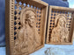 Sacred Heart of Jesus and Immaculate Heart of Mary Set of two Wooden panels Wooden carved statuary 6x7 inches Religious gift