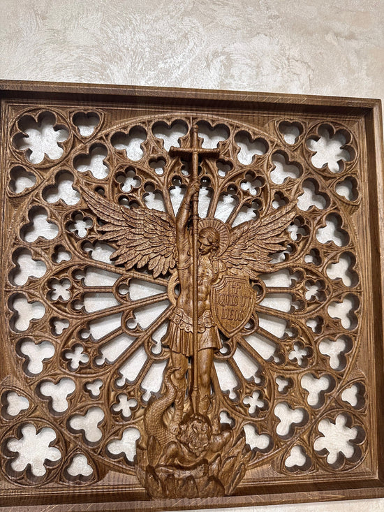 Modern Archangel Michael Wooden Statue