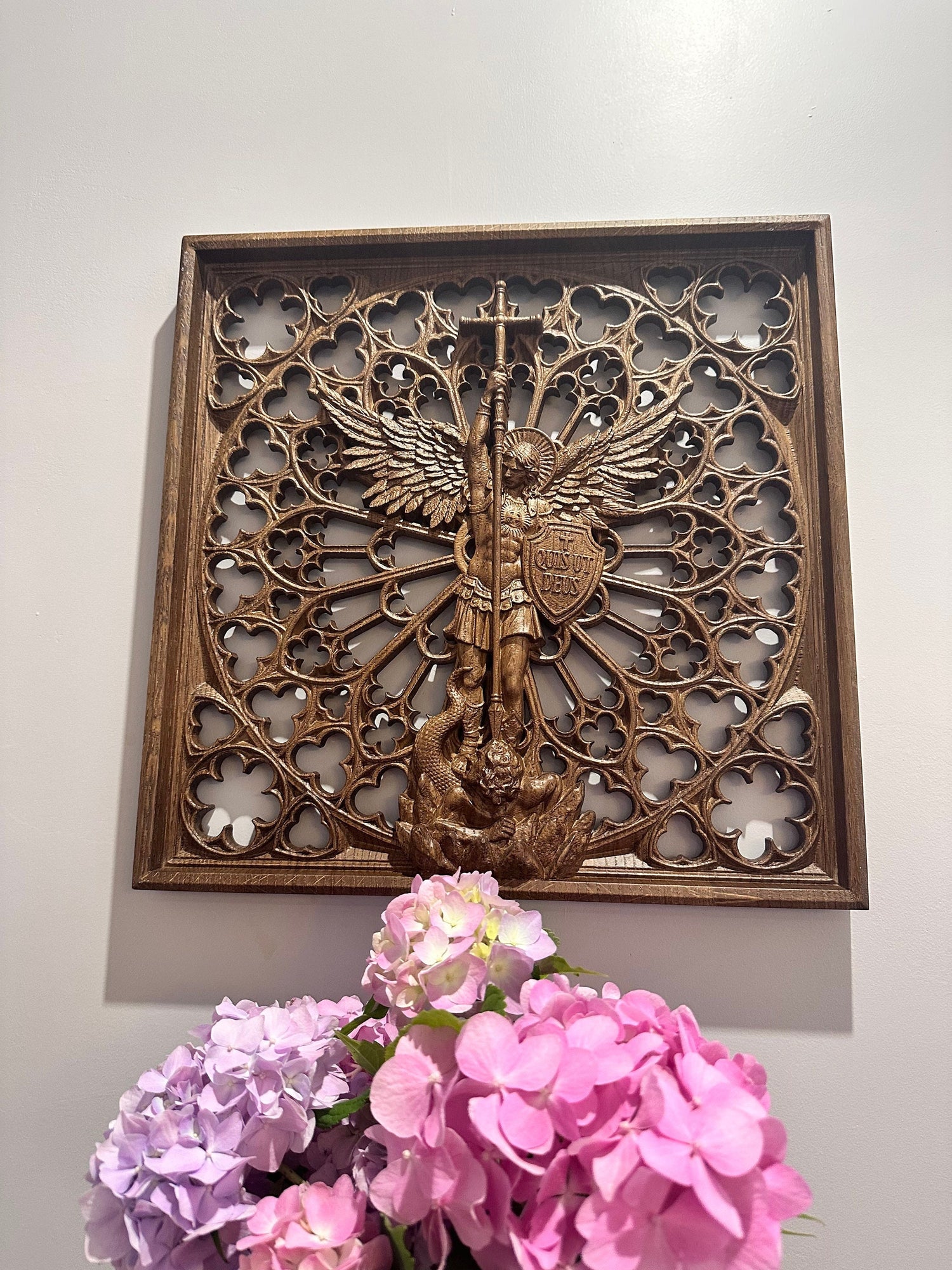 Modern Archangel Michael Wooden Statue