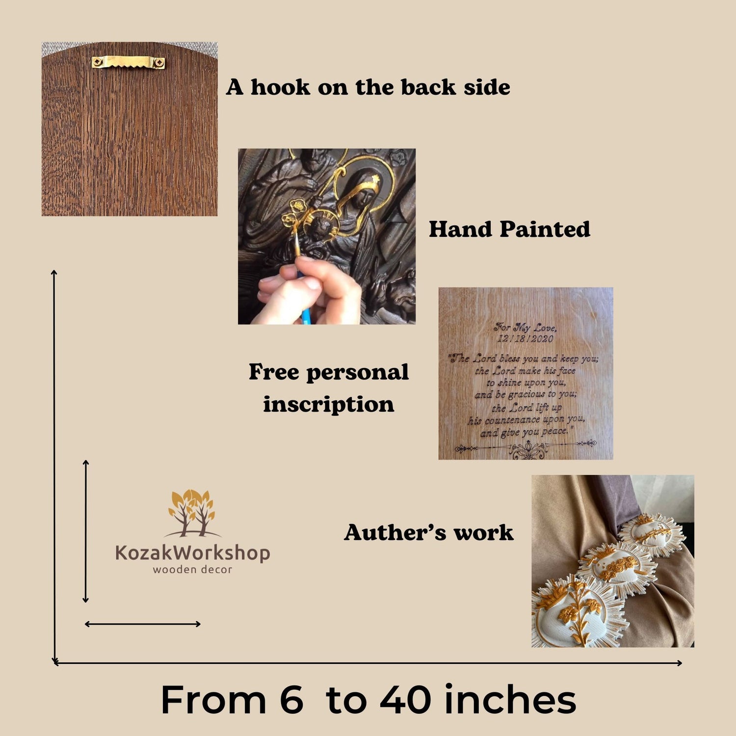 Three Sacred Hearts of the Holy Family Wall Hanging Wooden Art work