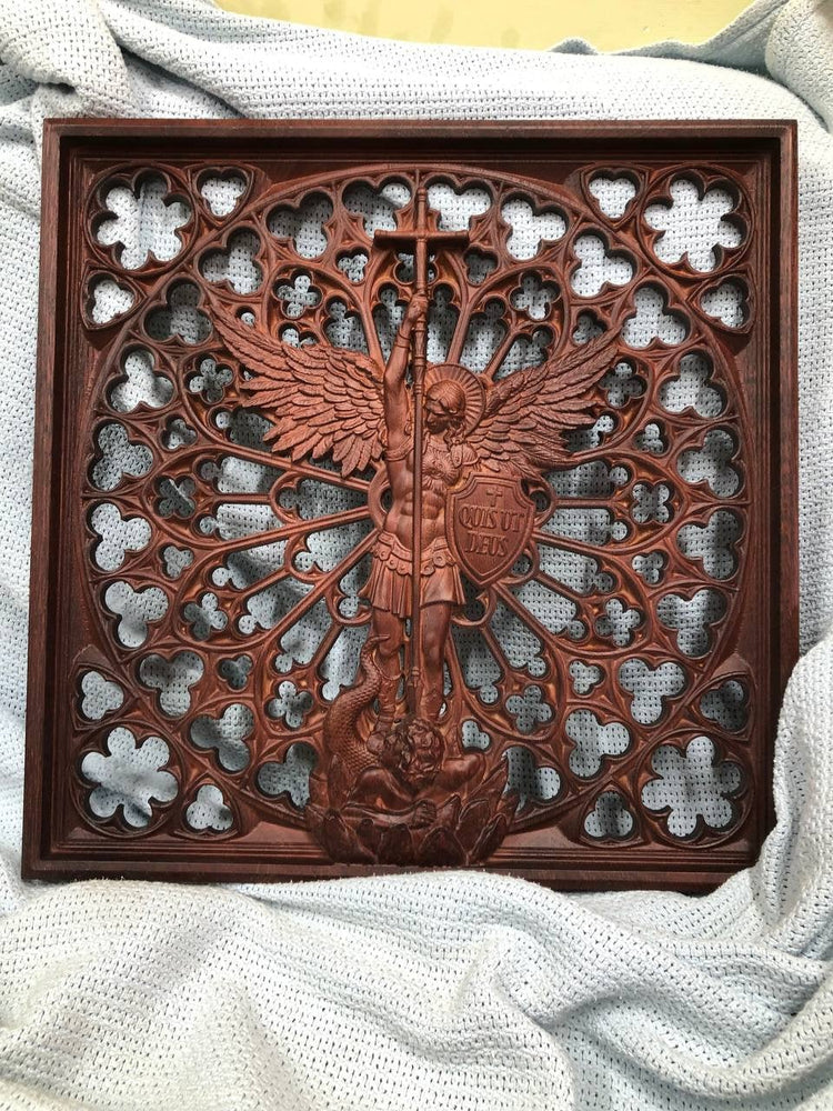 Modern Archangel Michael Wooden Statue