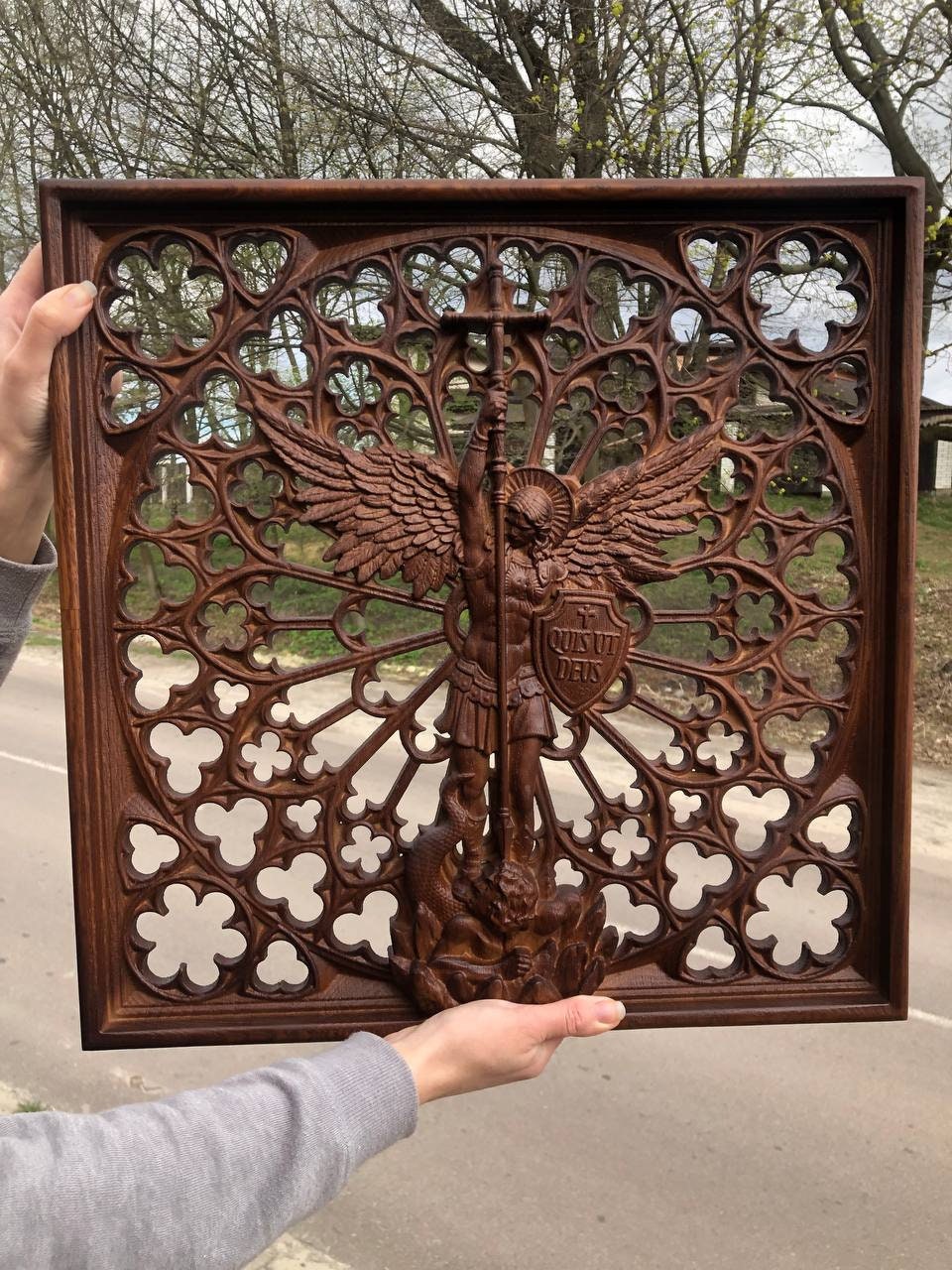 Modern Archangel Michael Wooden Statue