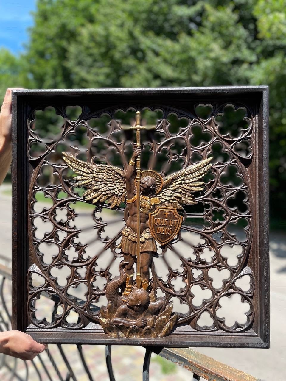 Modern Archangel Michael Wooden Statue