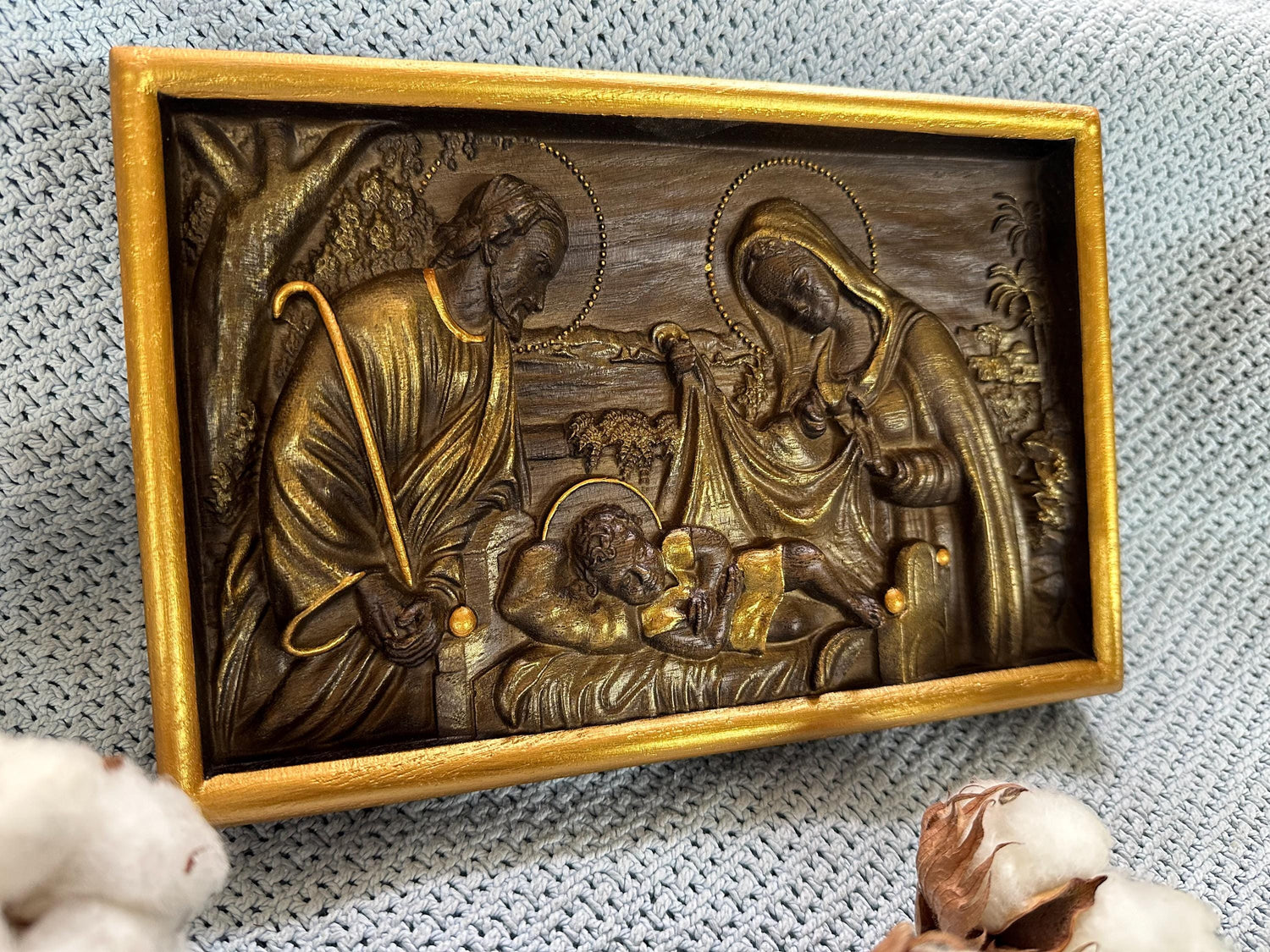 Holy Family 6x9 inches Wooden Carved Wall Plaque - Christian Wall Hanging Art Work gift ideas Christmas Gift Nativity