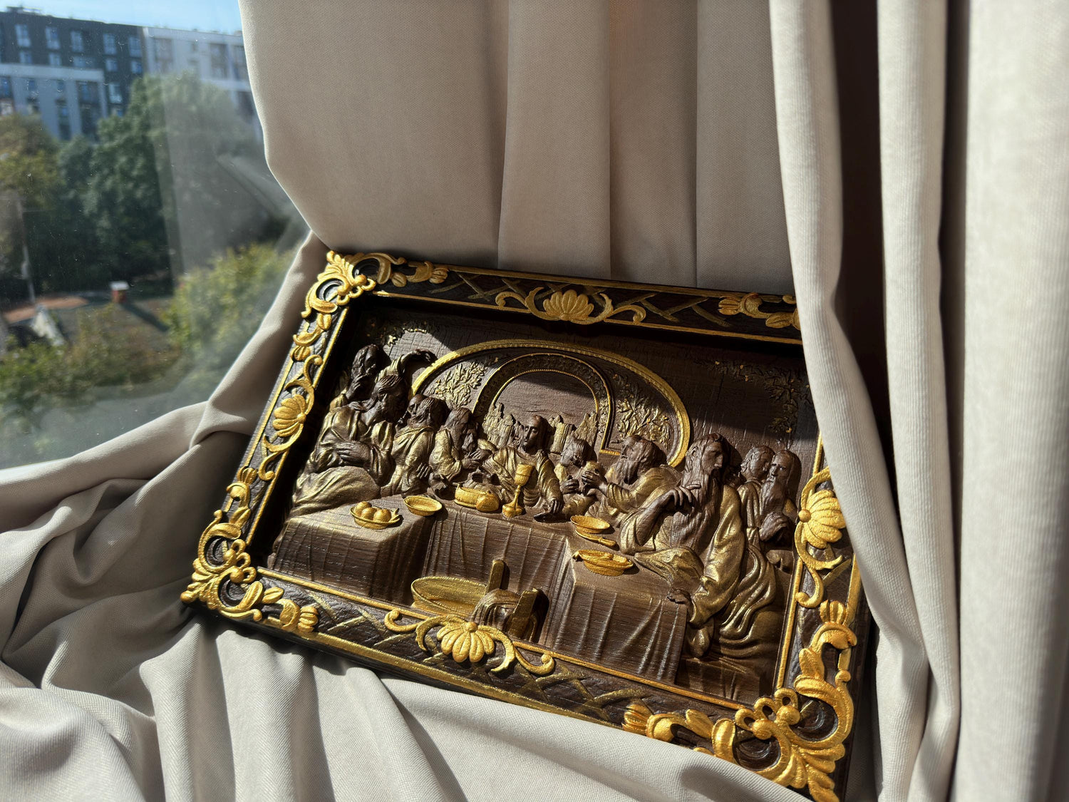 The Last Supper Wooden Sculpture with Baroque Frame