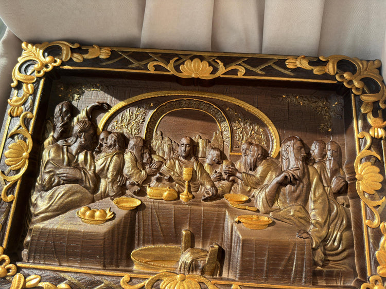 The Last Supper Wooden Sculpture with Baroque Frame