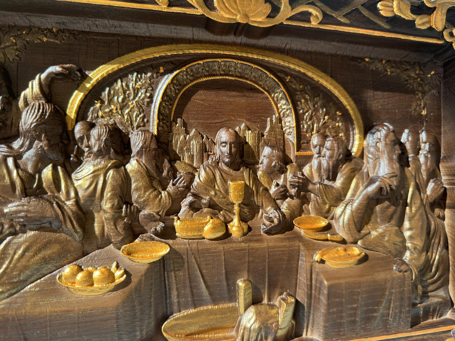 The Last Supper Wooden Sculpture with Baroque Frame