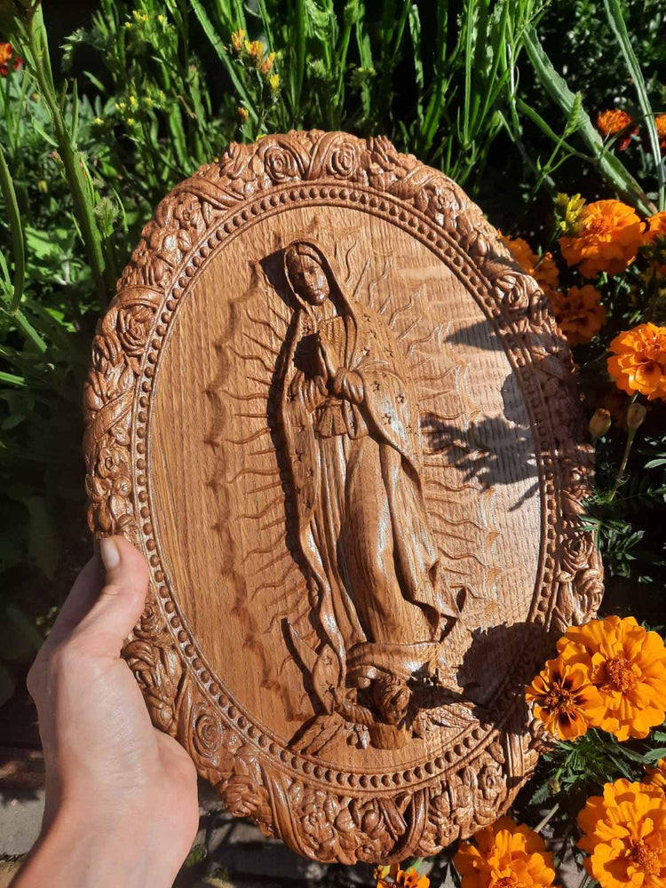 Our Lady of Guadalupe 9x13 inches Wooden carved Virgin Mary de Guadalupe Religious catholic Home Decor Gift idea for women