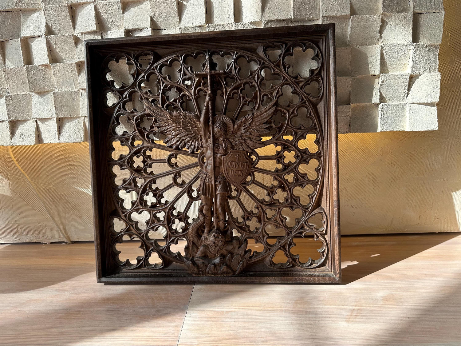 Modern Archangel Michael Wooden Statue