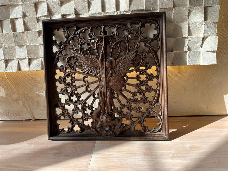 Modern Archangel Michael Wooden Statue