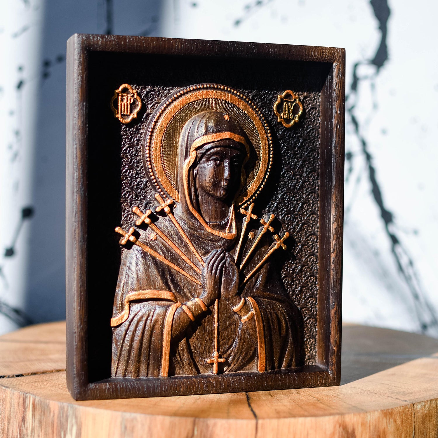 Christian gift Virgin Mary carved on natural solid wood - 7x9 inches - Religious catholic Wall Art of Virgin Mary Gift ideas for women