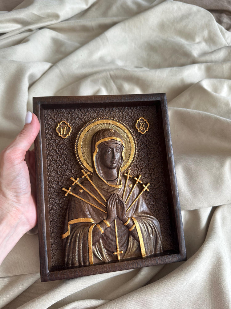 Christian gift Virgin Mary carved on natural solid wood - 7x9 inches - Religious catholic Wall Art of Virgin Mary Gift ideas for women