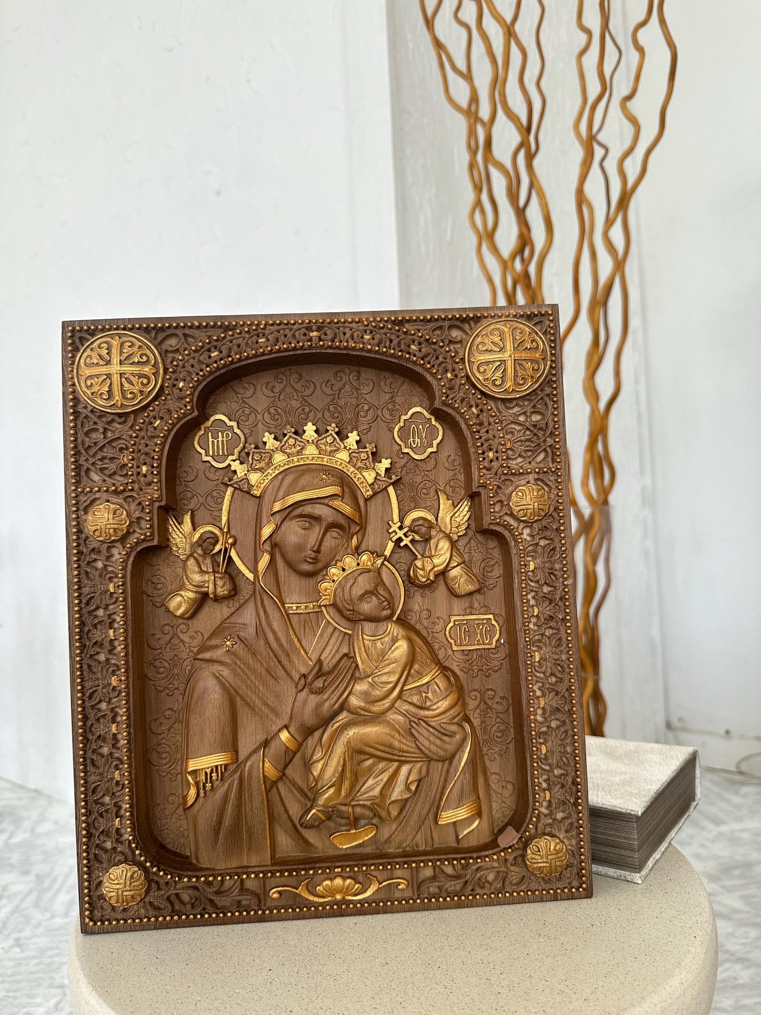 Christian gift Virgin Mary carved on natural solid wood - 10x12 inches - Religious catholic Wall Art of Virgin Mary Gift ideas for women