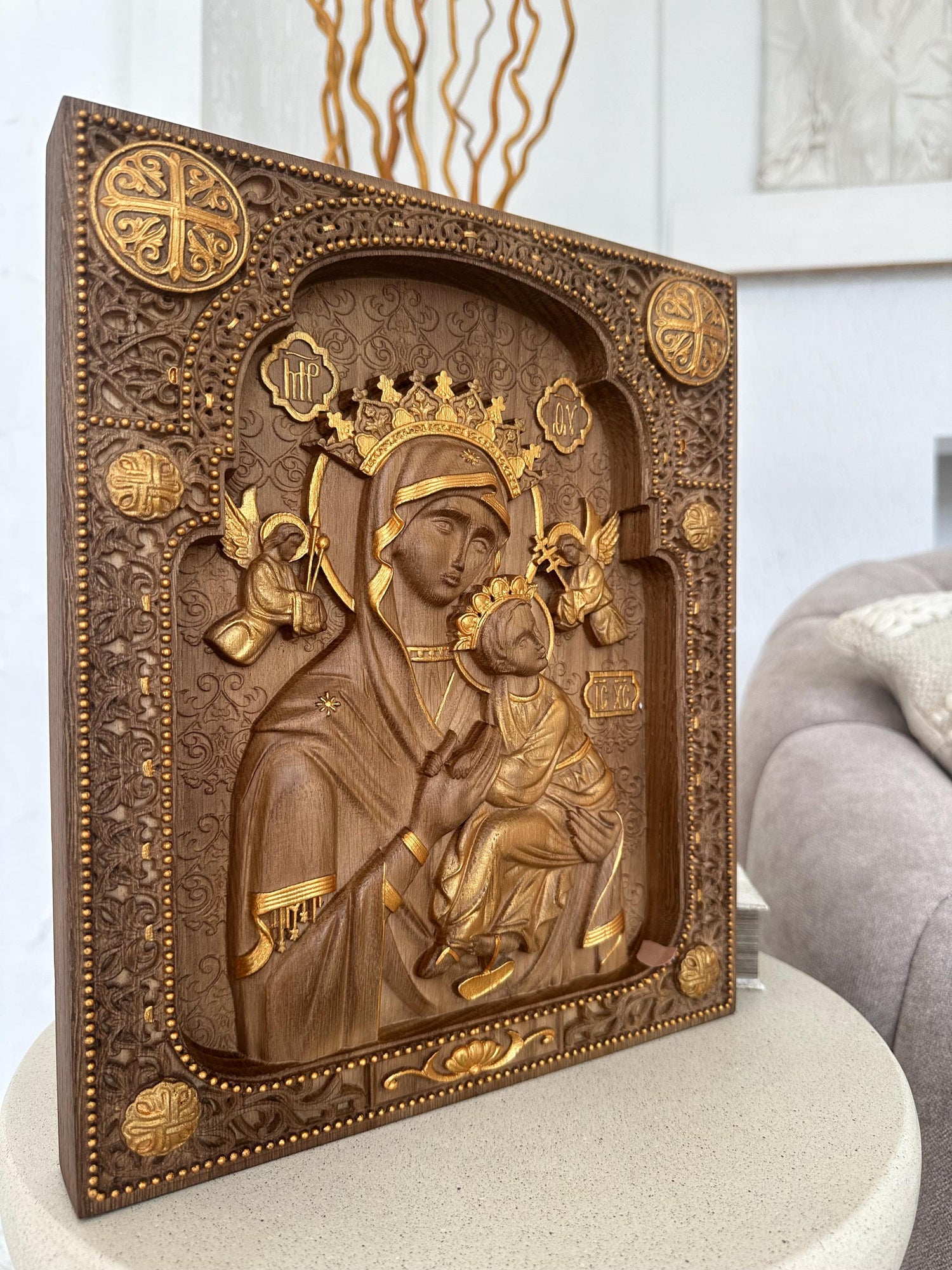 Christian gift Virgin Mary carved on natural solid wood - 10x12 inches - Religious catholic Wall Art of Virgin Mary Gift ideas for women