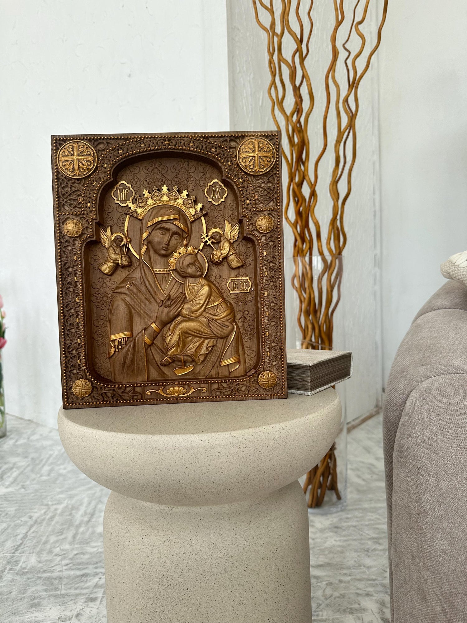 Christian gift Virgin Mary carved on natural solid wood - 10x12 inches - Religious catholic Wall Art of Virgin Mary Gift ideas for women