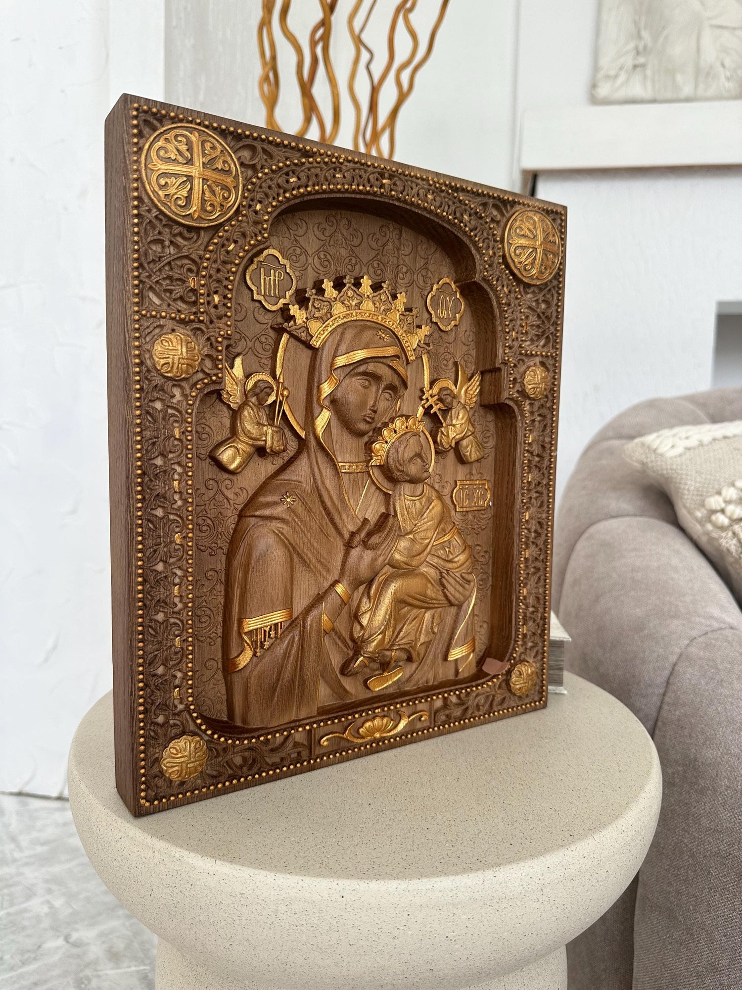 Christian gift Virgin Mary carved on natural solid wood - 10x12 inches - Religious catholic Wall Art of Virgin Mary Gift ideas for women