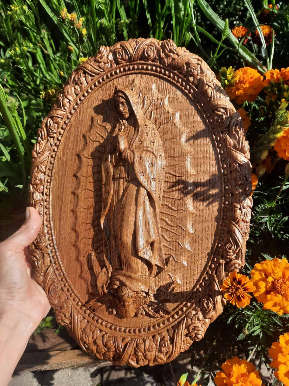 Our Lady of Guadalupe 9x13 inches Wooden carved Virgin Mary de Guadalupe Religious catholic Home Decor Gift idea for women