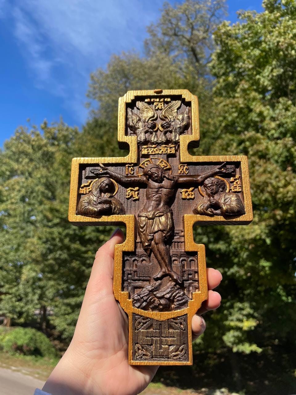 Wall Wooden Carved Catholic Crucifix