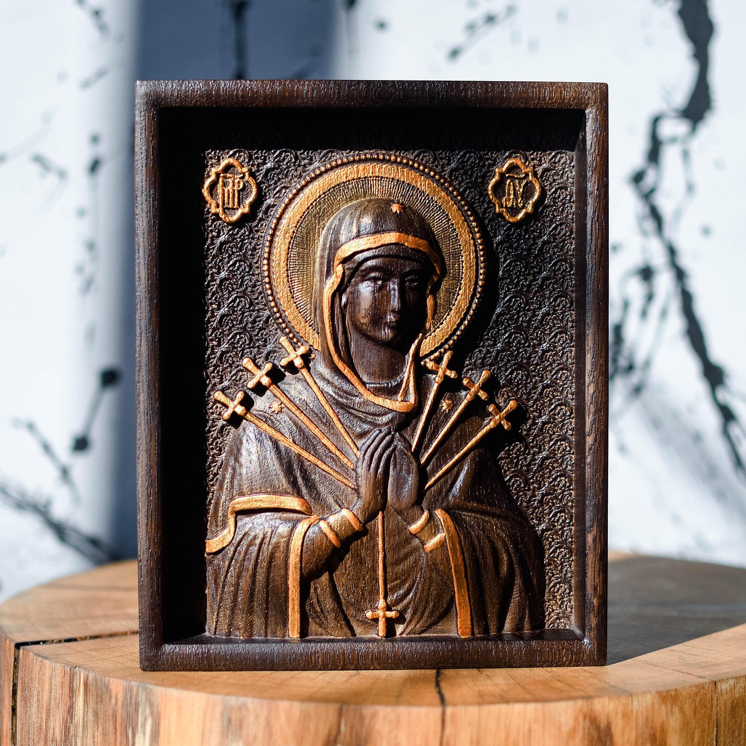 Christian gift Virgin Mary carved on natural solid wood - 7x9 inches - Religious catholic Wall Art of Virgin Mary Gift ideas for women