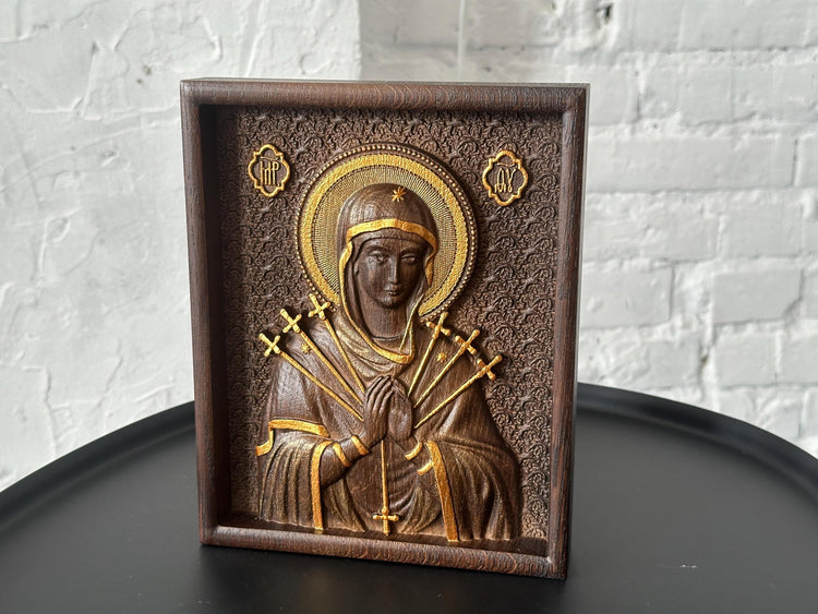 Christian gift Virgin Mary carved on natural solid wood - 7x9 inches - Religious catholic Wall Art of Virgin Mary Gift ideas for women