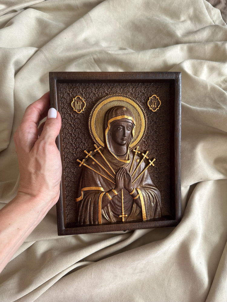 Christian gift Virgin Mary carved on natural solid wood - 7x9 inches - Religious catholic Wall Art of Virgin Mary Gift ideas for women