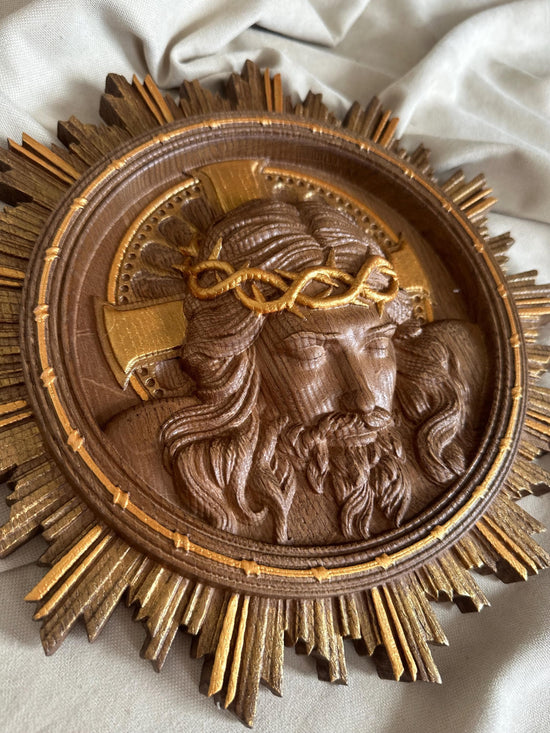 Jesus Art Christ Wearing Crown of Thorns Wooden Carved Christian gift Wall Hanging Art Work gift idea Christmas gift from daughter