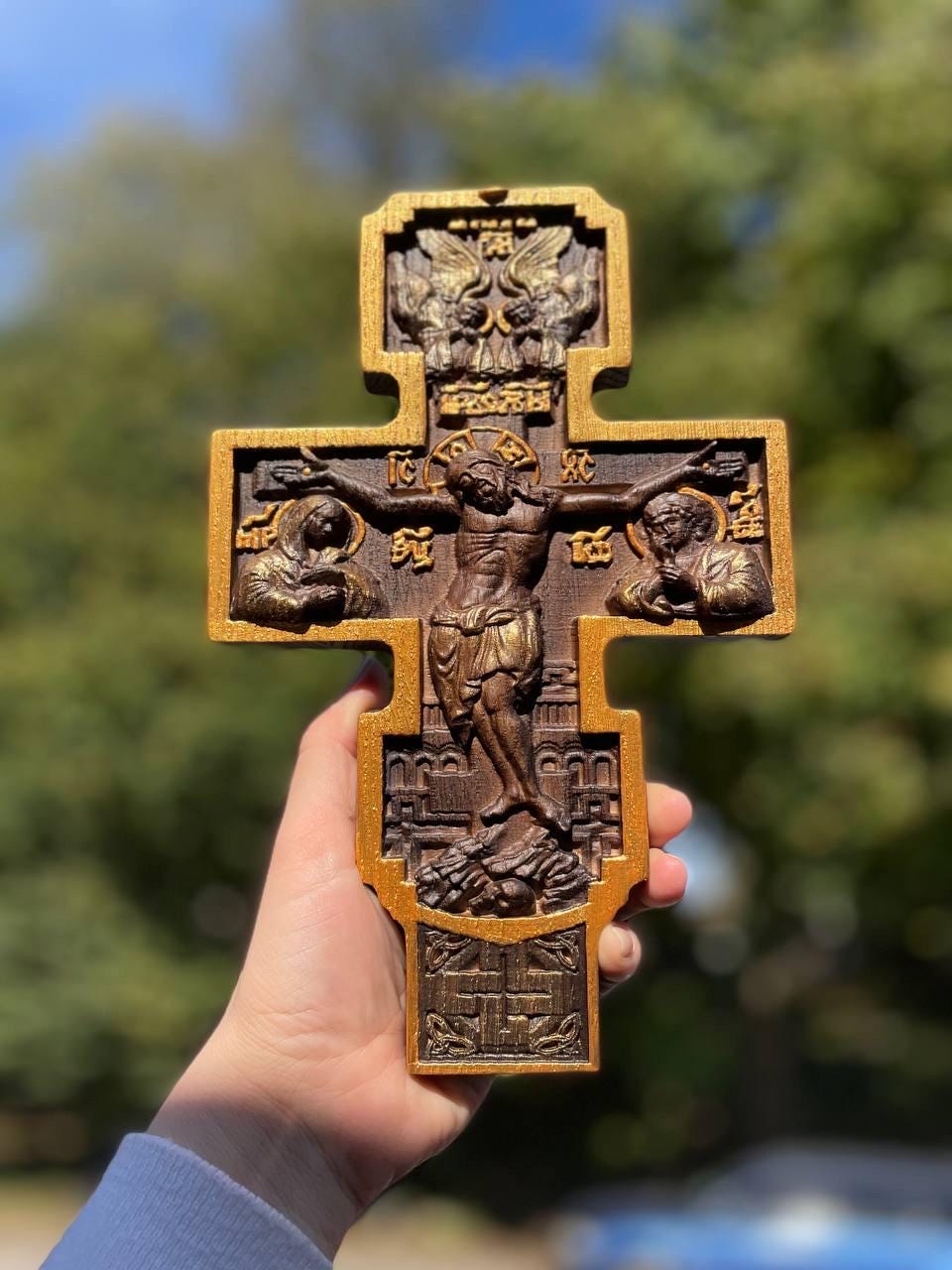 Wall Wooden Carved Catholic Crucifix