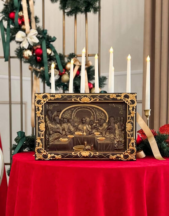 The Last Supper Wooden Sculpture with Baroque Frame