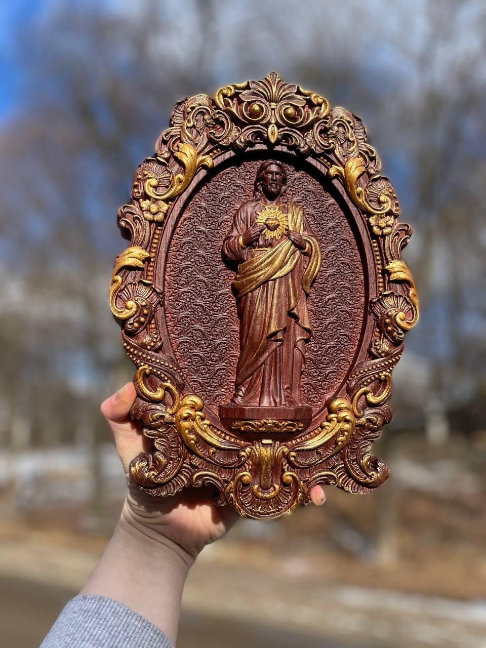 Sacred Heart of Jesus Statuary Wooden Sculpture