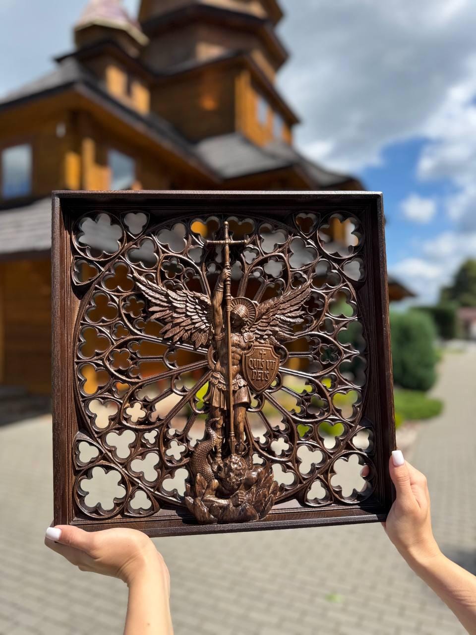 Modern Archangel Michael Wooden Statue