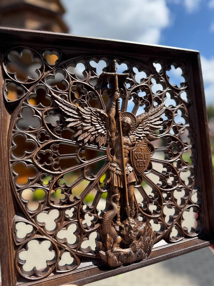 Modern Archangel Michael Wooden Statue