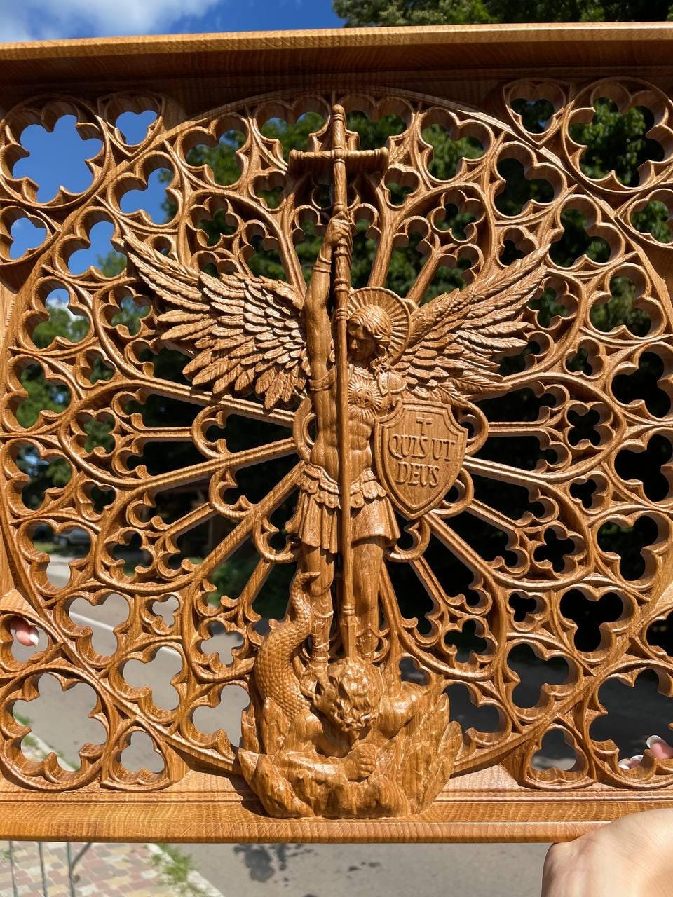 Modern Archangel Michael Wooden Statue