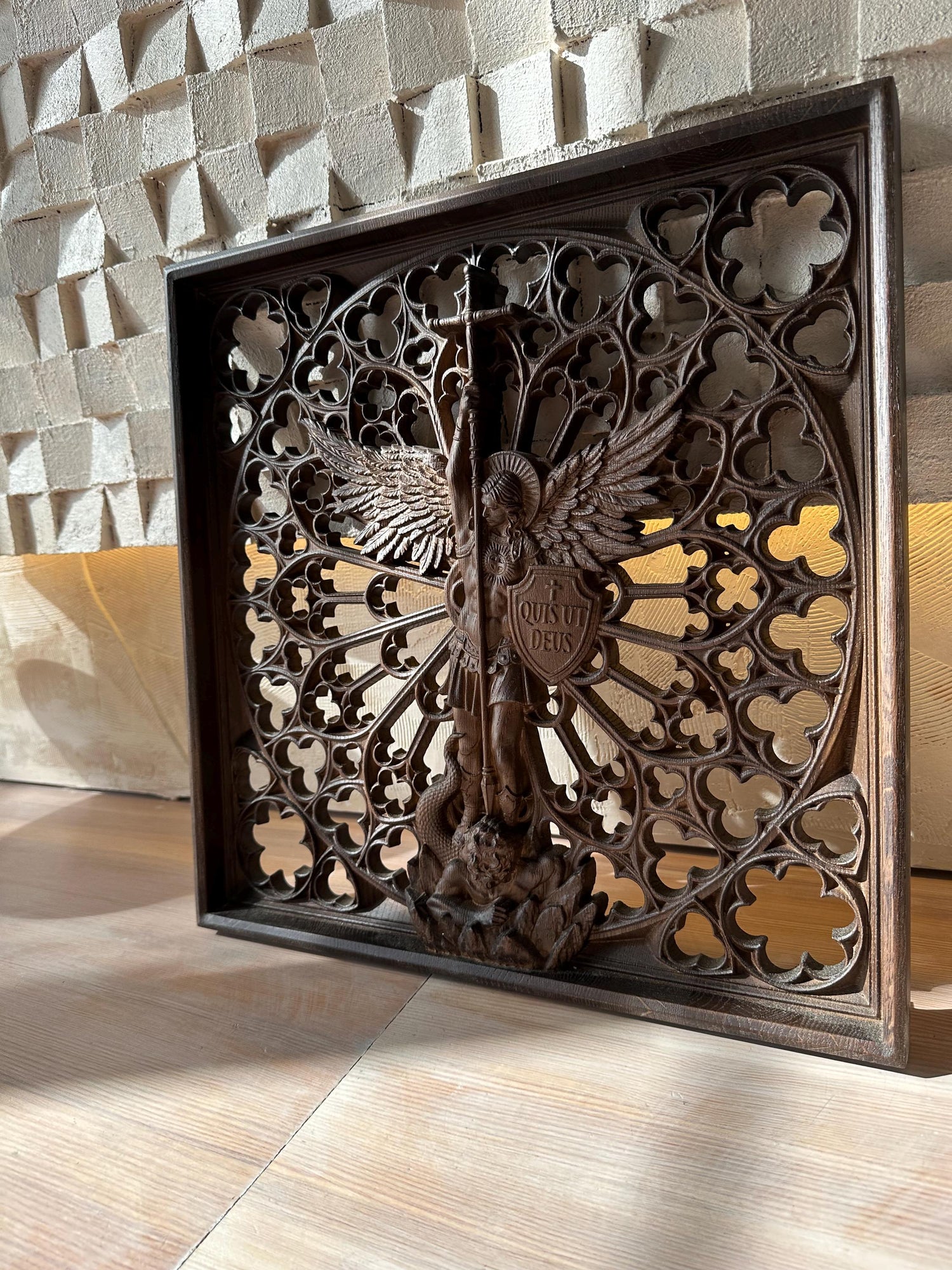 Modern Archangel Michael Wooden Statue