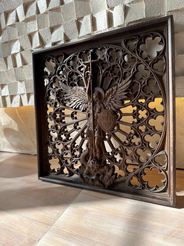 Modern Archangel Michael Wooden Statue