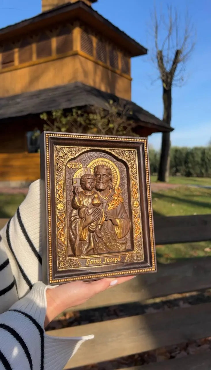 Saint Joseph  Wood Carved Religious Personalised icon Wall Hanging Art Work A Christmas  gift idea - Kozak Work Shop