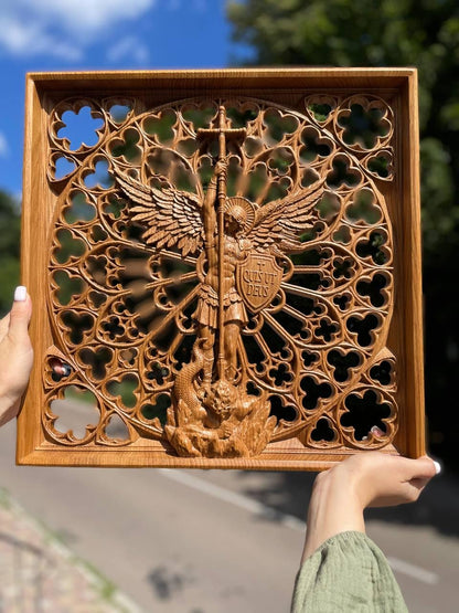 Modern Archangel Michael Wooden Statue