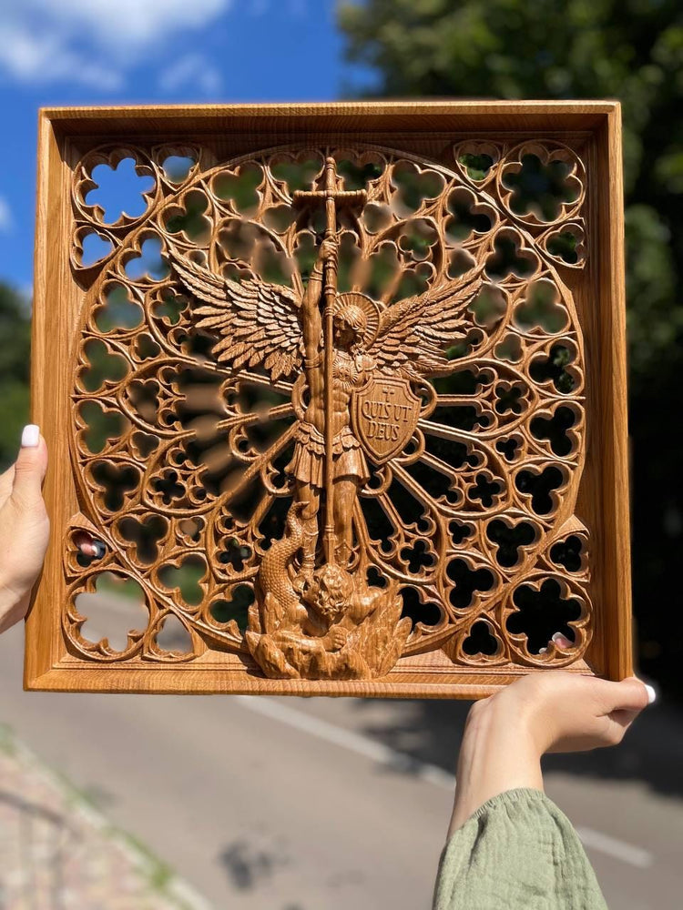 Modern Archangel Michael Wooden Statue