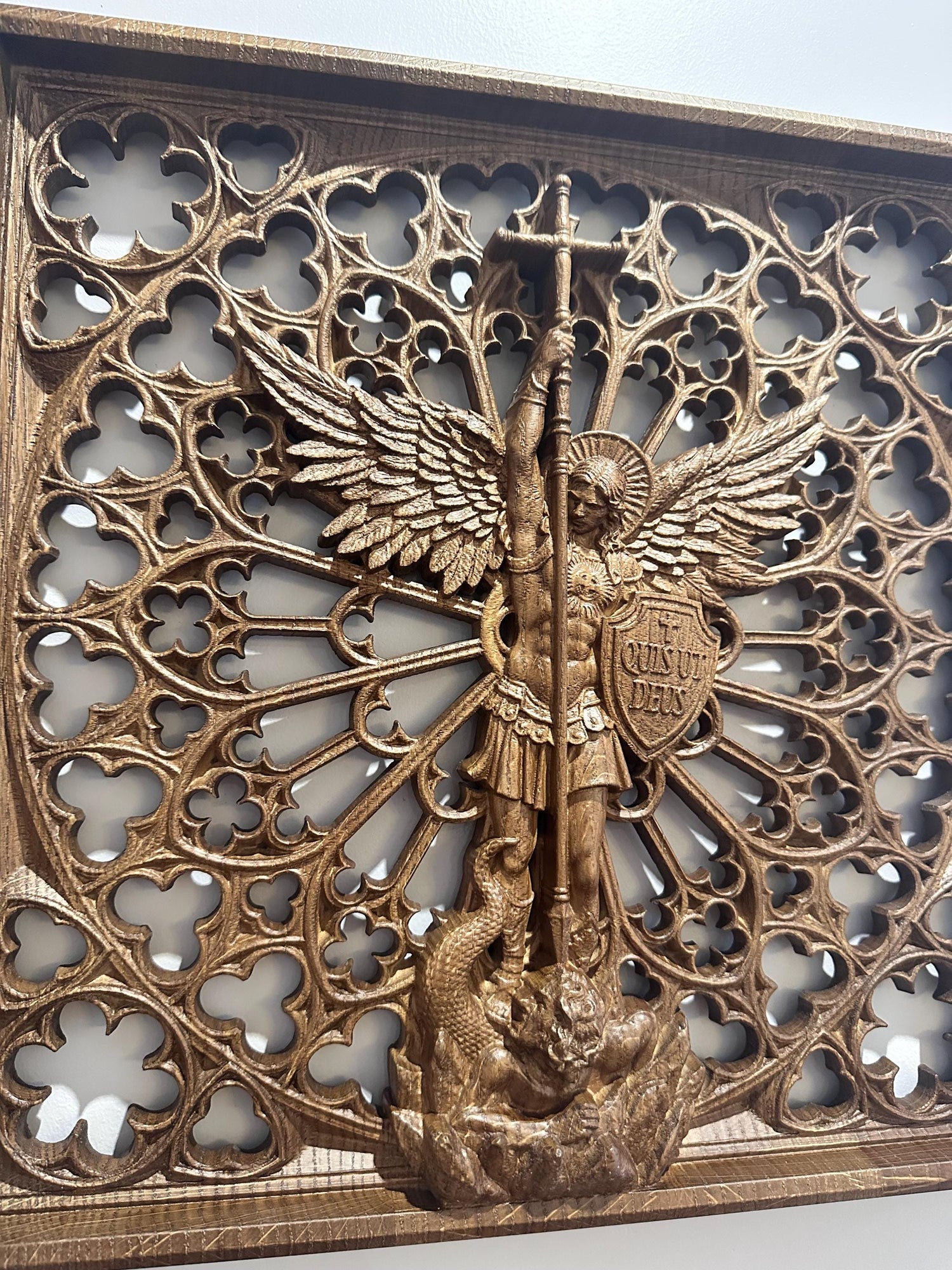 Modern Archangel Michael Wooden Statue