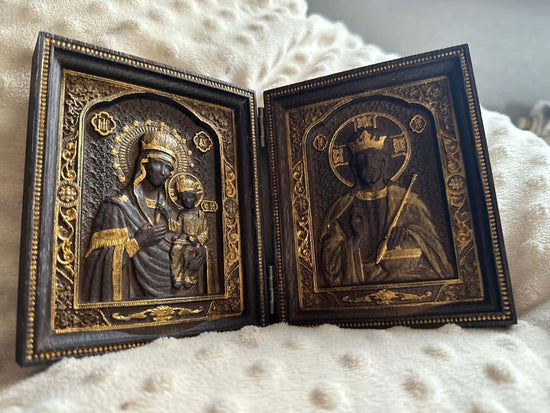 Virgin Mary and  Our Lord  Small Wooden  folding panel - Kozak Work Shop