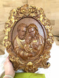 Holy Familly Wooden Carved Icon with Classical Frame