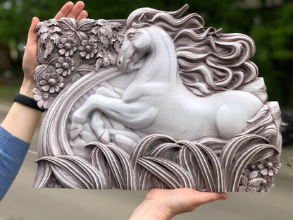 White Horse Wooden Carved Plaque