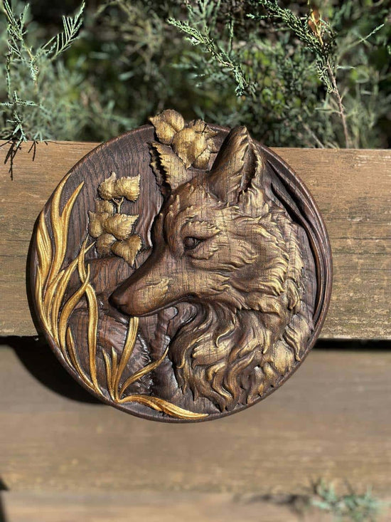 Fox Wooden Carved Sculpture - Kozak Work Shop