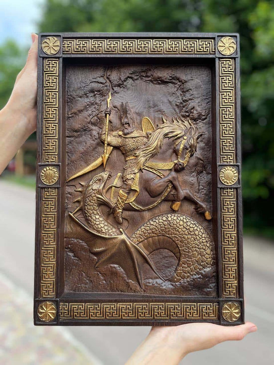 Odin Skandinavian God Wooden Carved Wall Picture - Kozak Work Shop